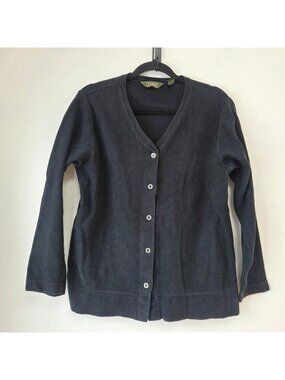 VTG L.L. Bean Black Button Front Cardigan Sweater Waffle-knit Themal Women's S